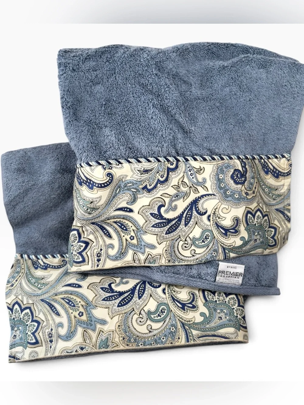 NEW Avanti Premier Egyptian Cotton Bath Towels Set of 2 Blue & Paisley 26x52